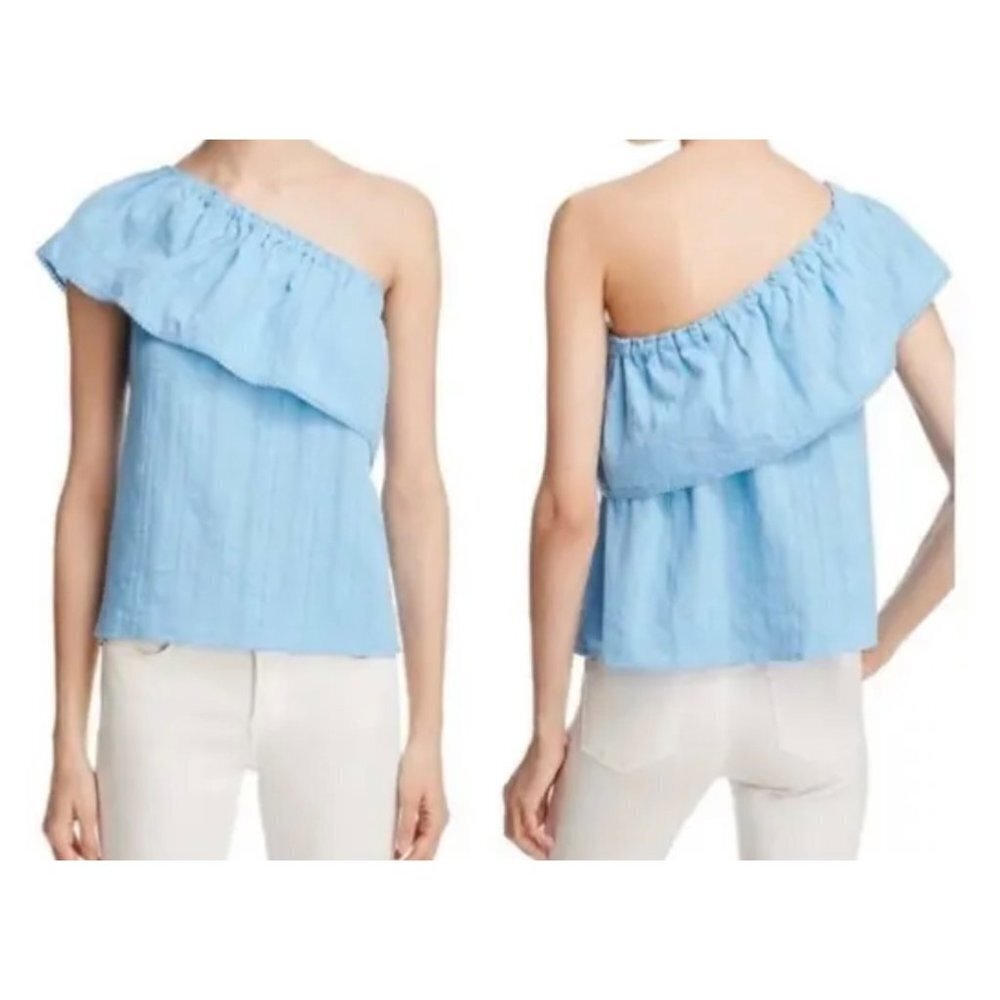 Beltaine Womens Bella Blue Ruffled One Shoulder Gauze Blouse Top M BHFO 2920
591